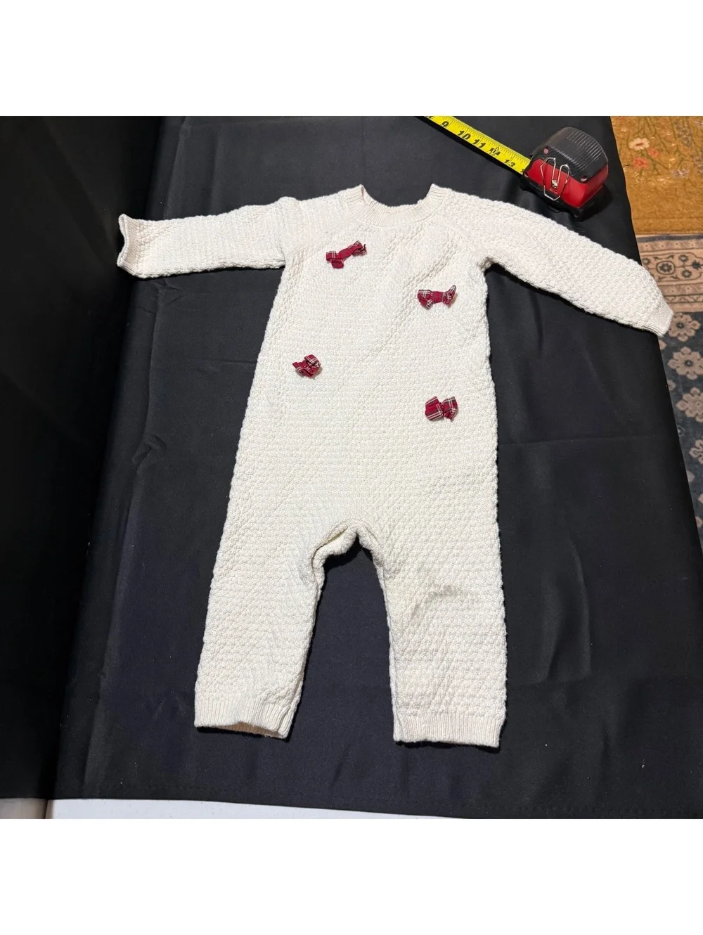 Carter's 18M Cream Knit Baby Romper with Plaid Bows